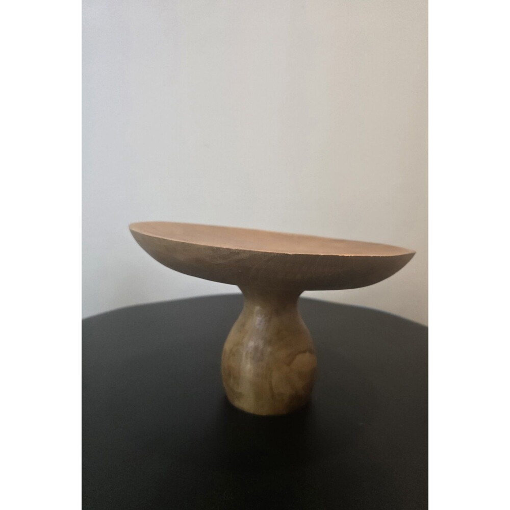 Hand Turned Wood Pedestal Bowl Compote Sculptural Mushroom Shape 9"